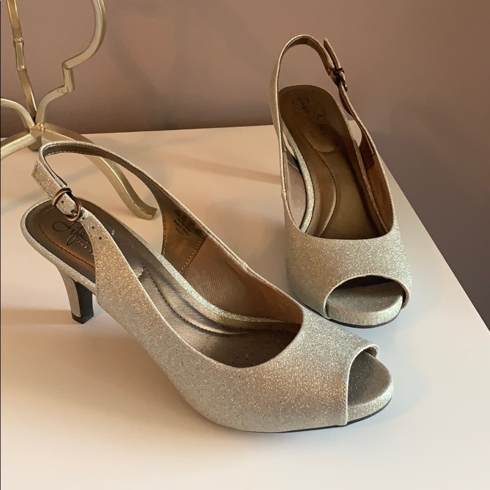 Bridal Silver Peep Toe Heels LifeStride